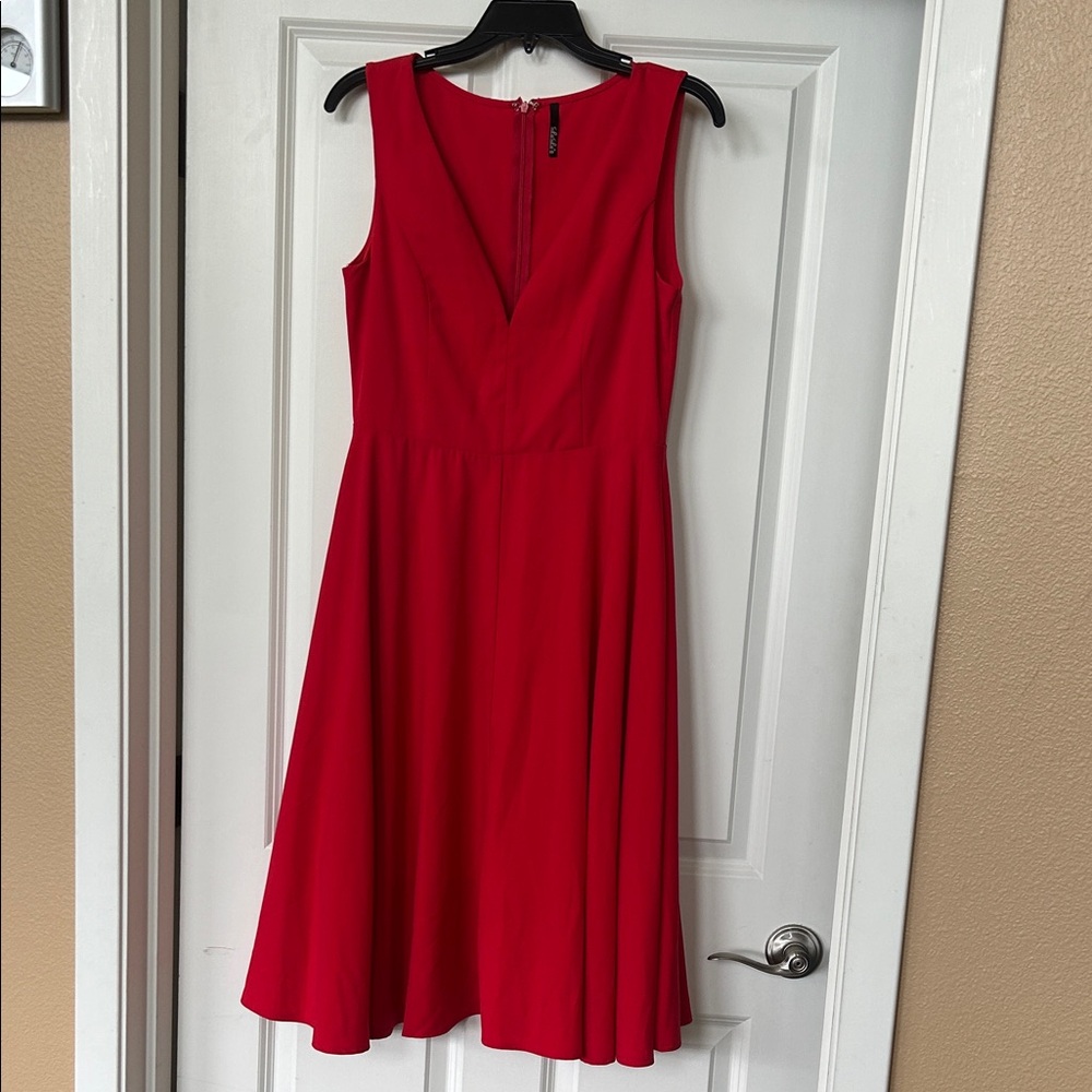 Red Sleeveless V-Neck A-Line Dress